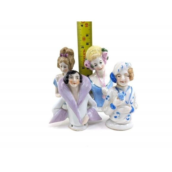 VTG Lot Of 6 Porcelain Half Dolls, 2 Attached To Hand Brooms, Beautiful Figures! - Picture 6 of 8
